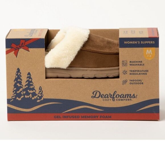 NEW- Dearfoams Cozy Comfort Women's Microsuede Moc Toe Scuff Slippers Chestnut - Picture 5 of 7